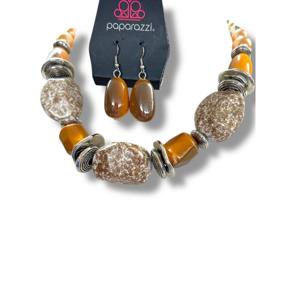 New Paparazzi In Good Glaze 20" Necklace and 1.75" Drop Pierced Earring Set